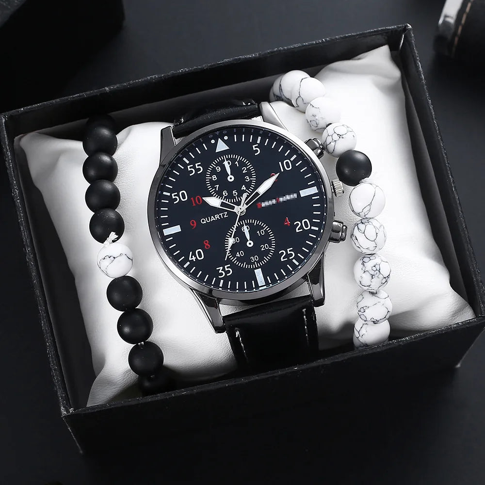 2024 Hot Sale Casual Fashion Sports Wrist Watch for Men Luxury Business Wristwatch Leather Watch Bracelet Gift Set