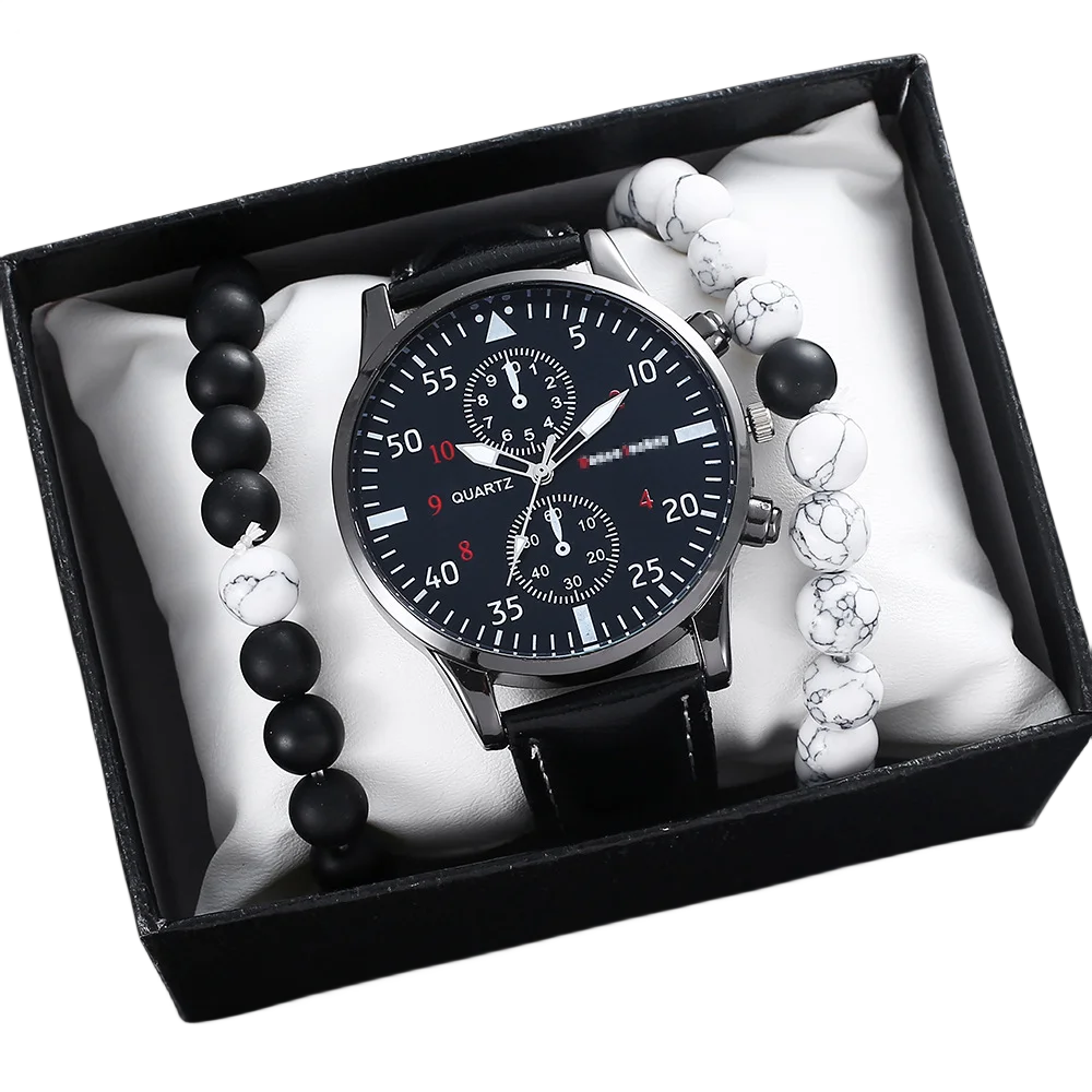 2024 Hot Sale Casual Fashion Sports Wrist Watch for Men Luxury Business Wristwatch Leather Watch Bracelet Gift Set