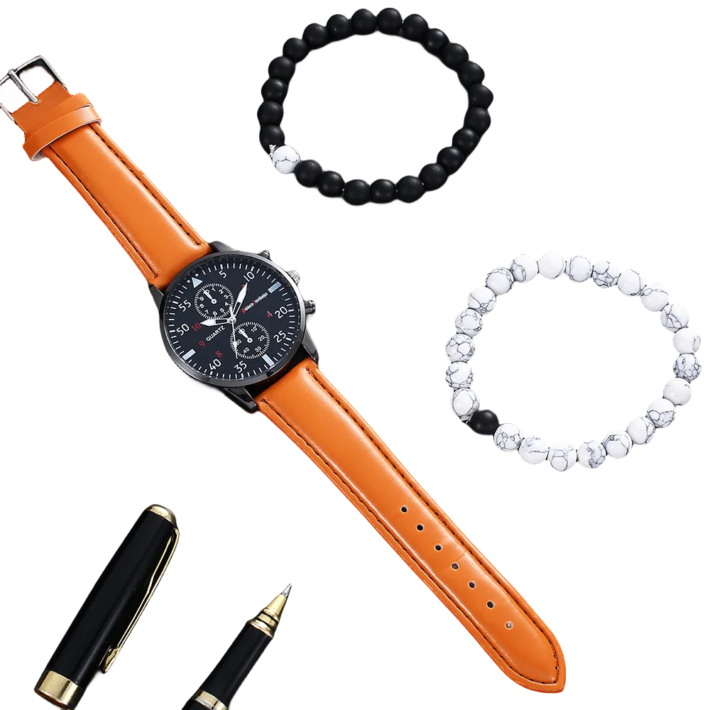 2024 Hot Sale Casual Fashion Sports Wrist Watch for Men Luxury Business Wristwatch Leather Watch Bracelet Gift Set