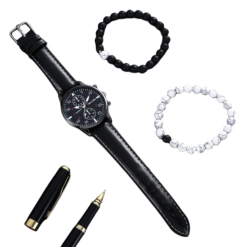 2024 Hot Sale Casual Fashion Sports Wrist Watch for Men Luxury Business Wristwatch Leather Watch Bracelet Gift Set
