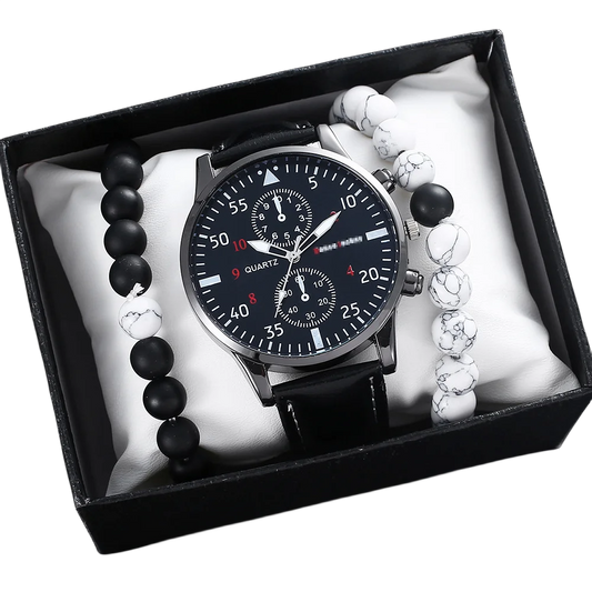2024 Hot Sale Casual Fashion Sports Wrist Watch for Men Luxury Business Wristwatch Leather Watch Bracelet Gift Set