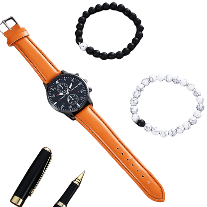 2024 Hot Sale Casual Fashion Sports Wrist Watch for Men Luxury Business Wristwatch Leather Watch Bracelet Gift Set
