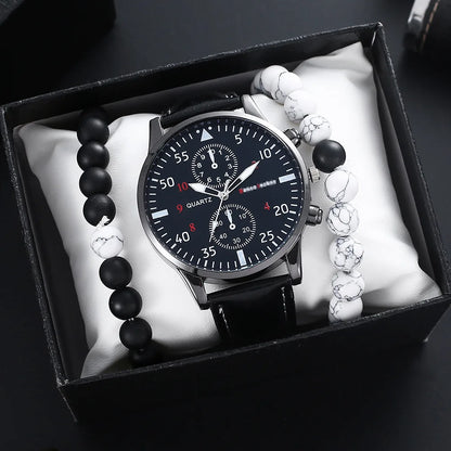 2024 Hot Sale Casual Fashion Sports Wrist Watch for Men Luxury Business Wristwatch Leather Watch Bracelet Gift Set