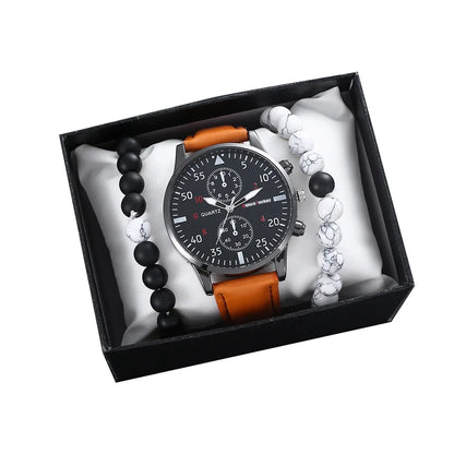 2024 Hot Sale Casual Fashion Sports Wrist Watch for Men Luxury Business Wristwatch Leather Watch Bracelet Gift Set