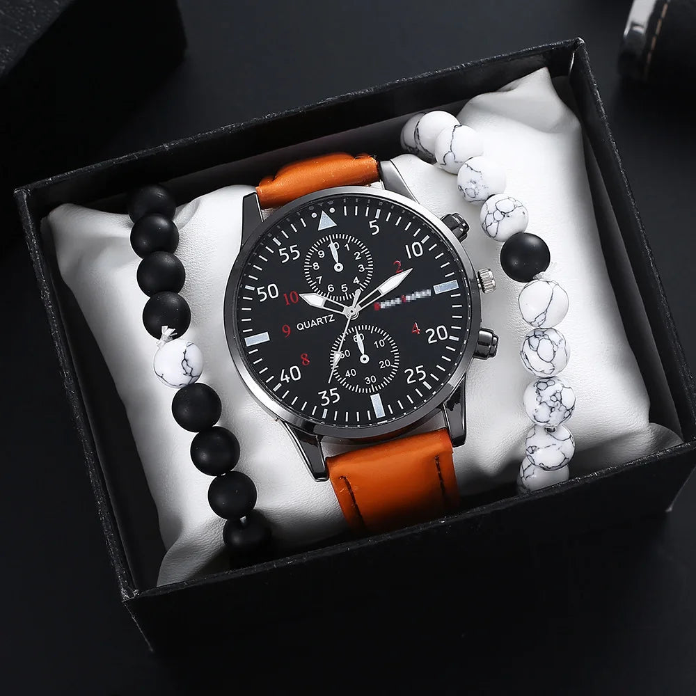 2024 Hot Sale Casual Fashion Sports Wrist Watch for Men Luxury Business Wristwatch Leather Watch Bracelet Gift Set